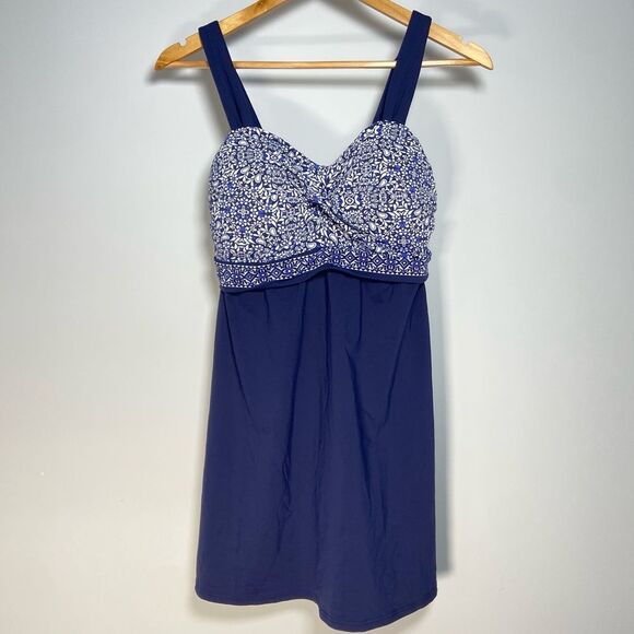 Lands End Swim Dress Underwire Blue White Modest Coastal Grandma  Beach Size 6D - Picture 1 of 9